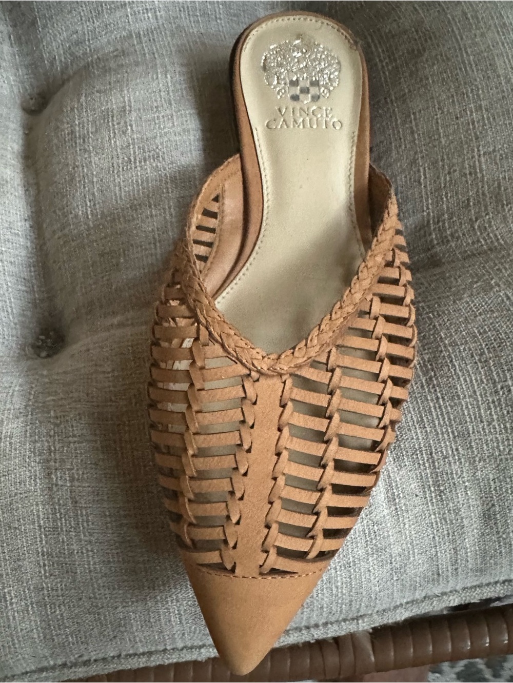Vince Camuto Woven Pointed-Toe Mule in Tan